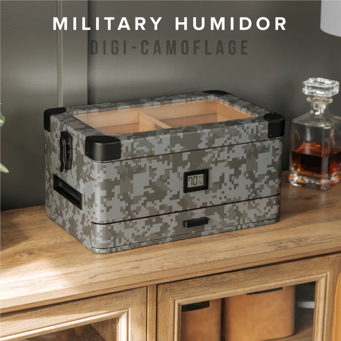 Case Elegance - Military Glass Top Humidor - Digi Camo