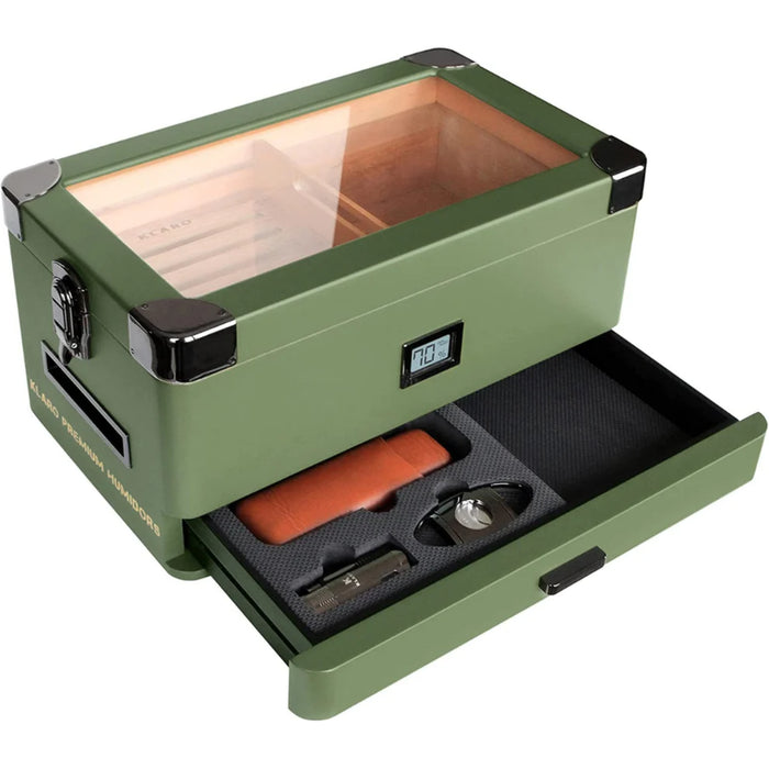 Case Elegance - Military Glass Top Humidor - Military Green