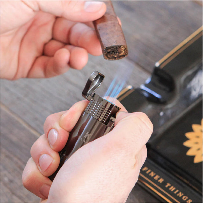 Case Elegance Premium Gunmetal Accessory Bundle - Cigar Cutter, Torch Lighter, and Travel Case