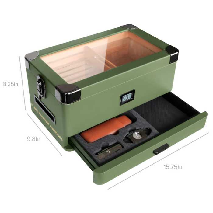 Case Elegance - Military Glass Top Humidor - Military Green