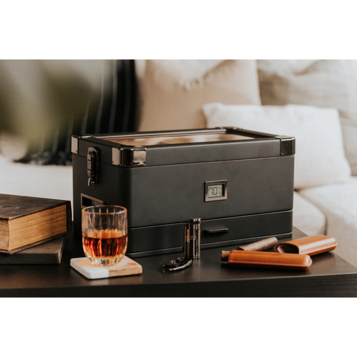 Case Elegance - Military Glass Top Humidor - Black Edition